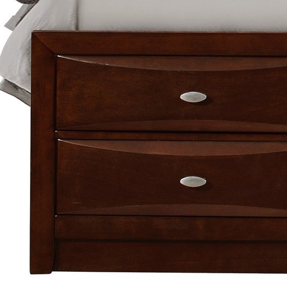 Merlot Solid Wood Queen Bed Frame With Eight Drawers