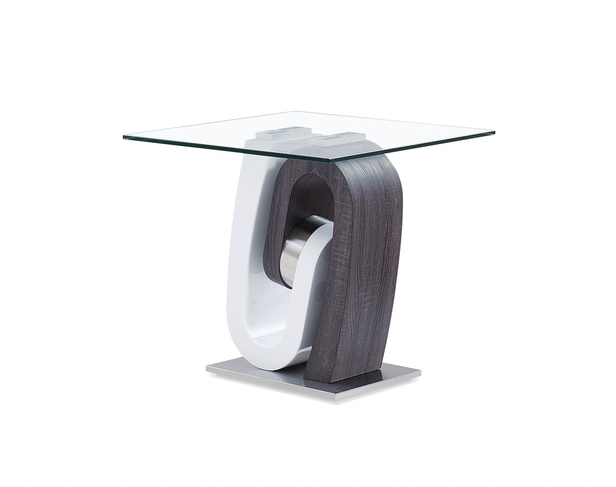 23" White, Grey And Clear Glass Square End Table