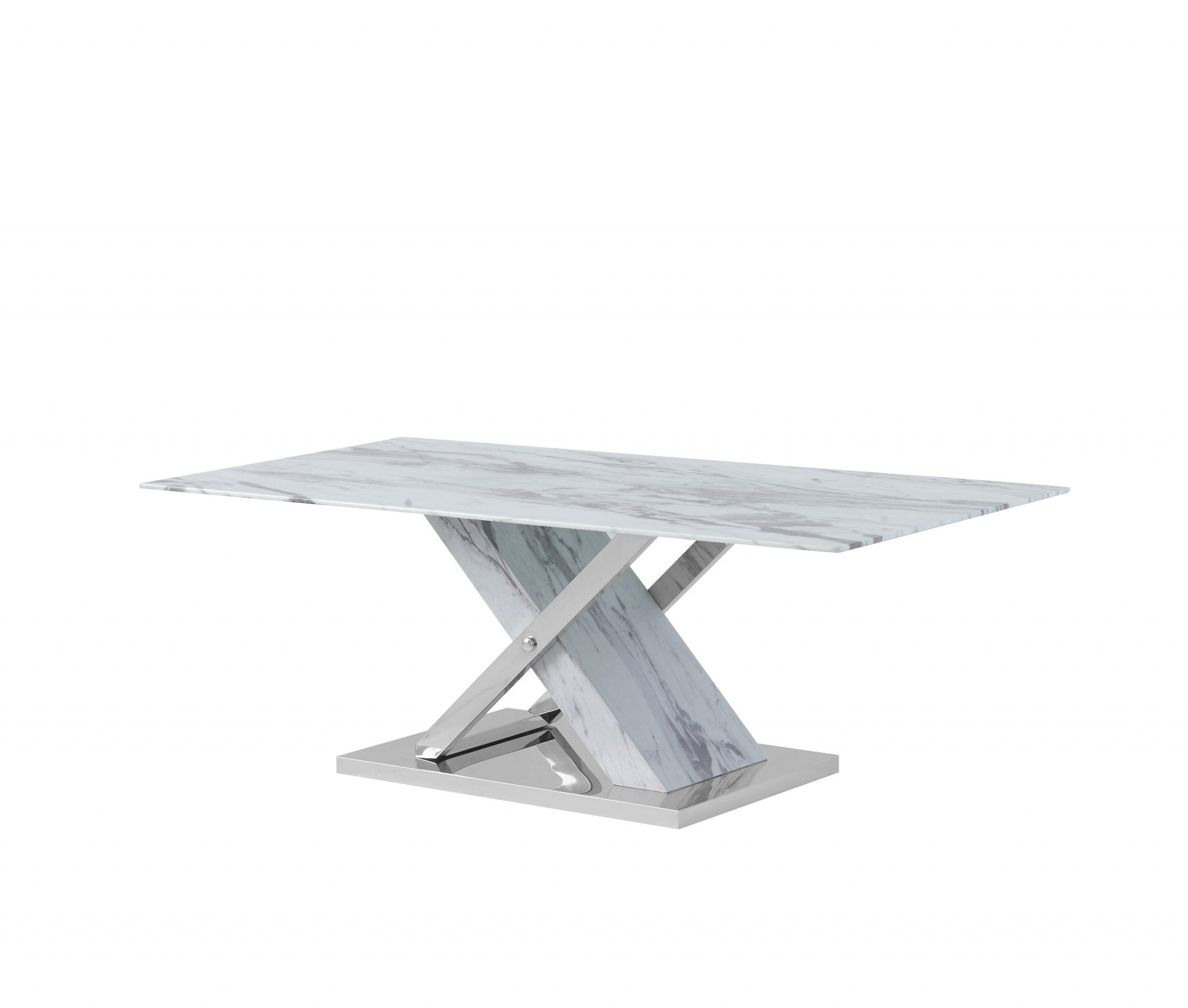 47" White And Gray Glass And Steel Coffee Table
