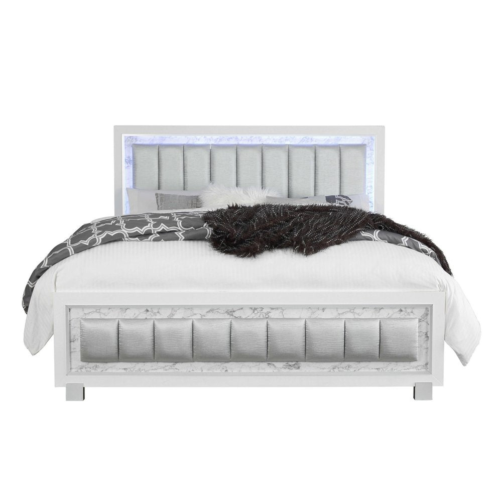 White Faux Leather Upholstered Full Bed Frame With No