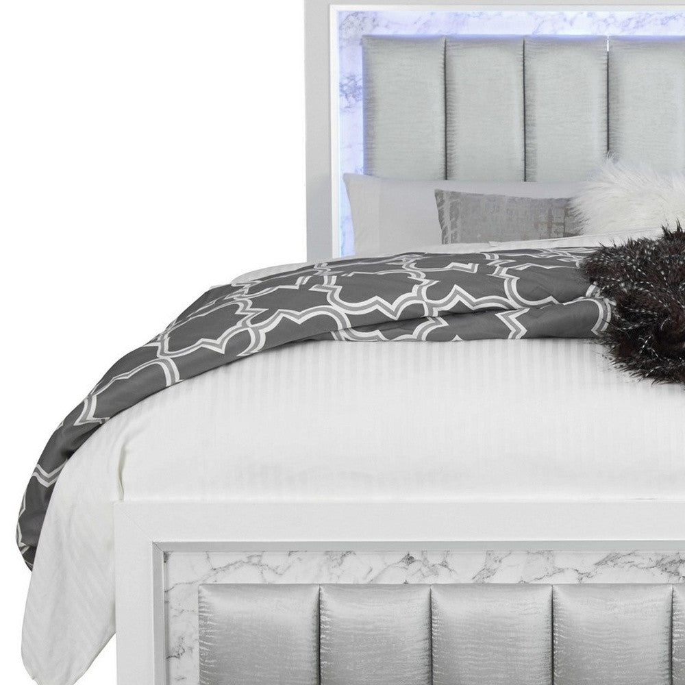 Modern Luxurious White Full Bed With Padded Headboard  Led Lightning