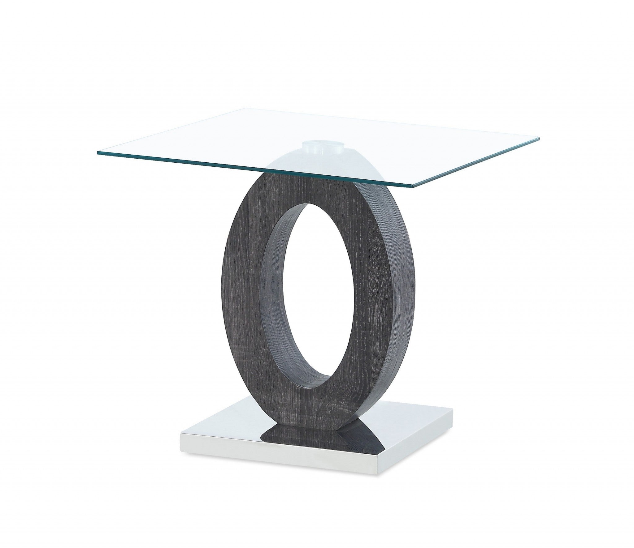 20" White, Grey And Clear Glass Oval End Table