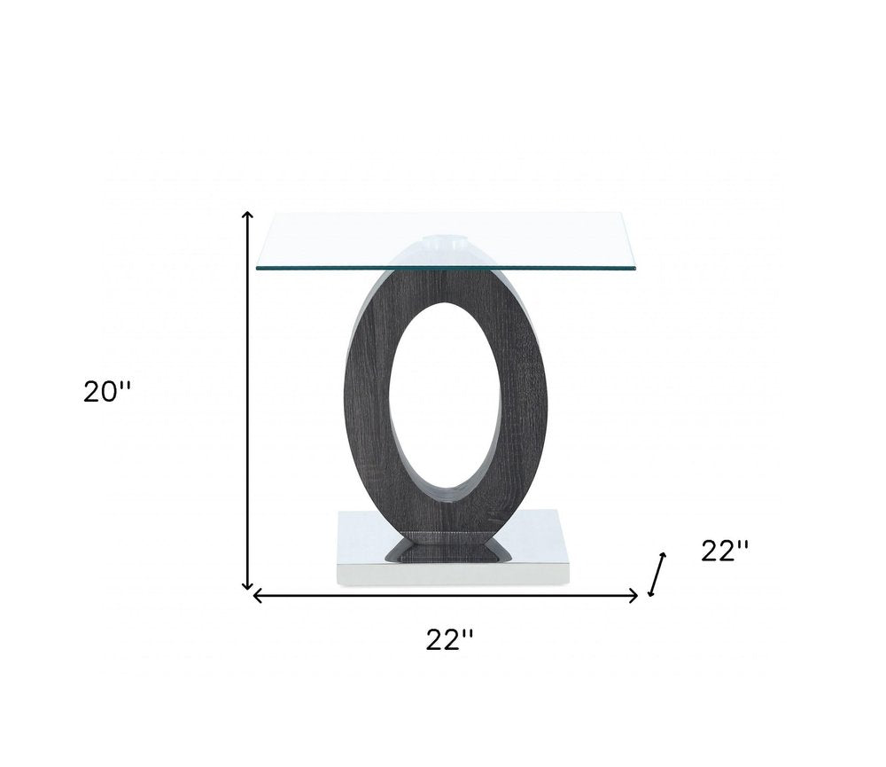 20" White, Grey And Clear Glass Oval End Table