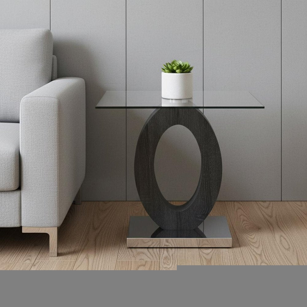 20" White, Grey And Clear Glass Oval End Table