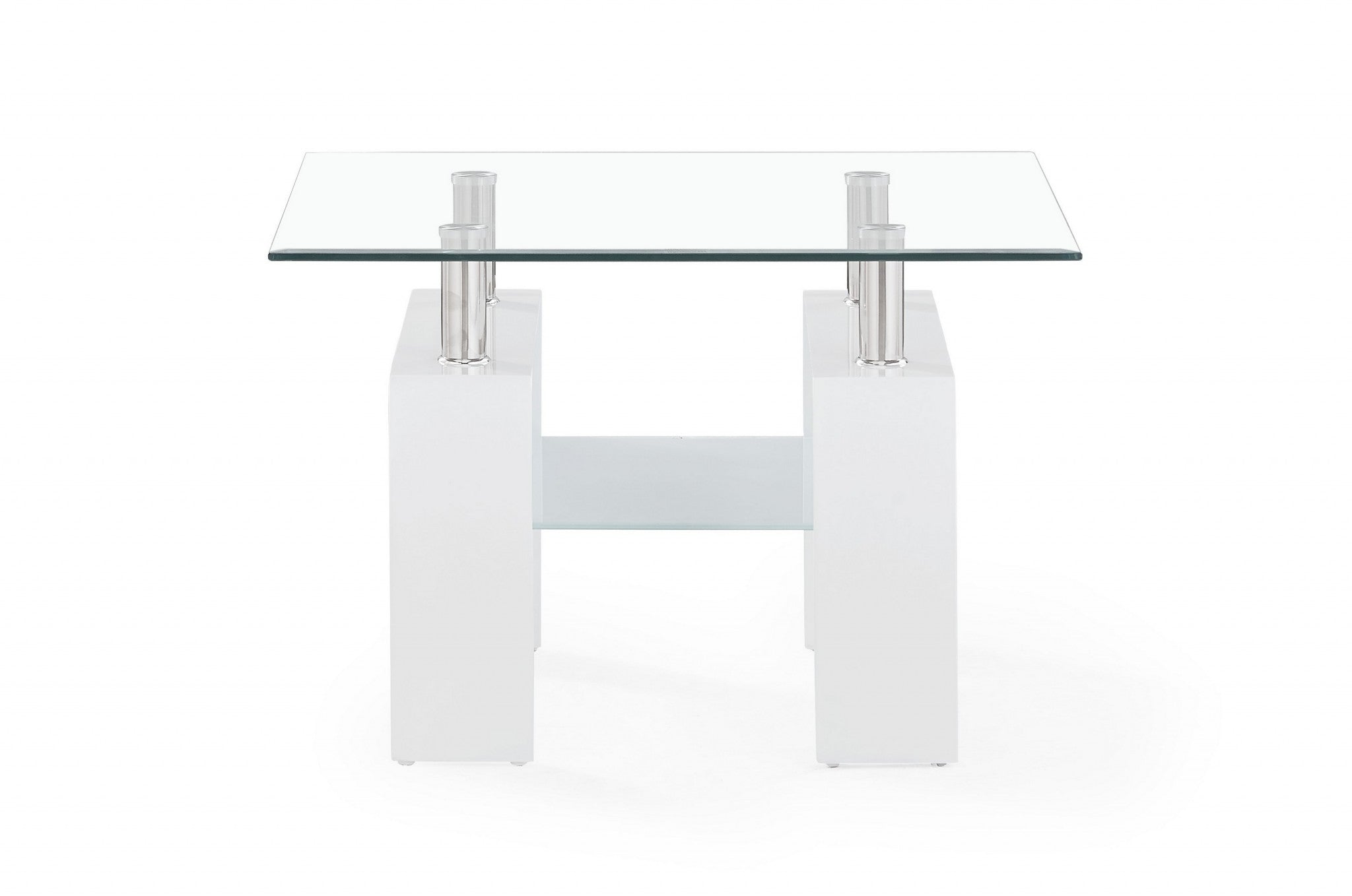 18" White And Clear Glass End Table