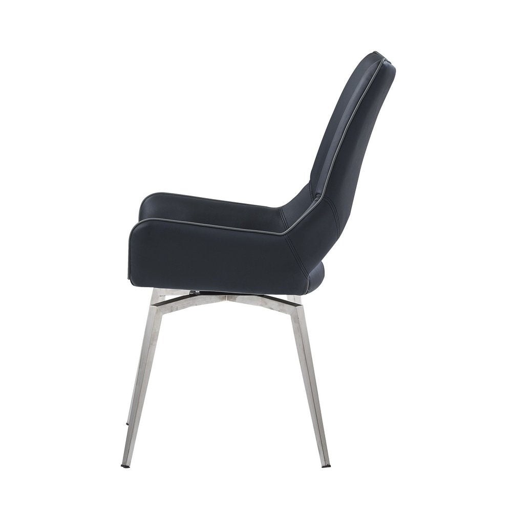 Set of Two Black and Silver Upholstered Faux Leather Dining Side Chairs