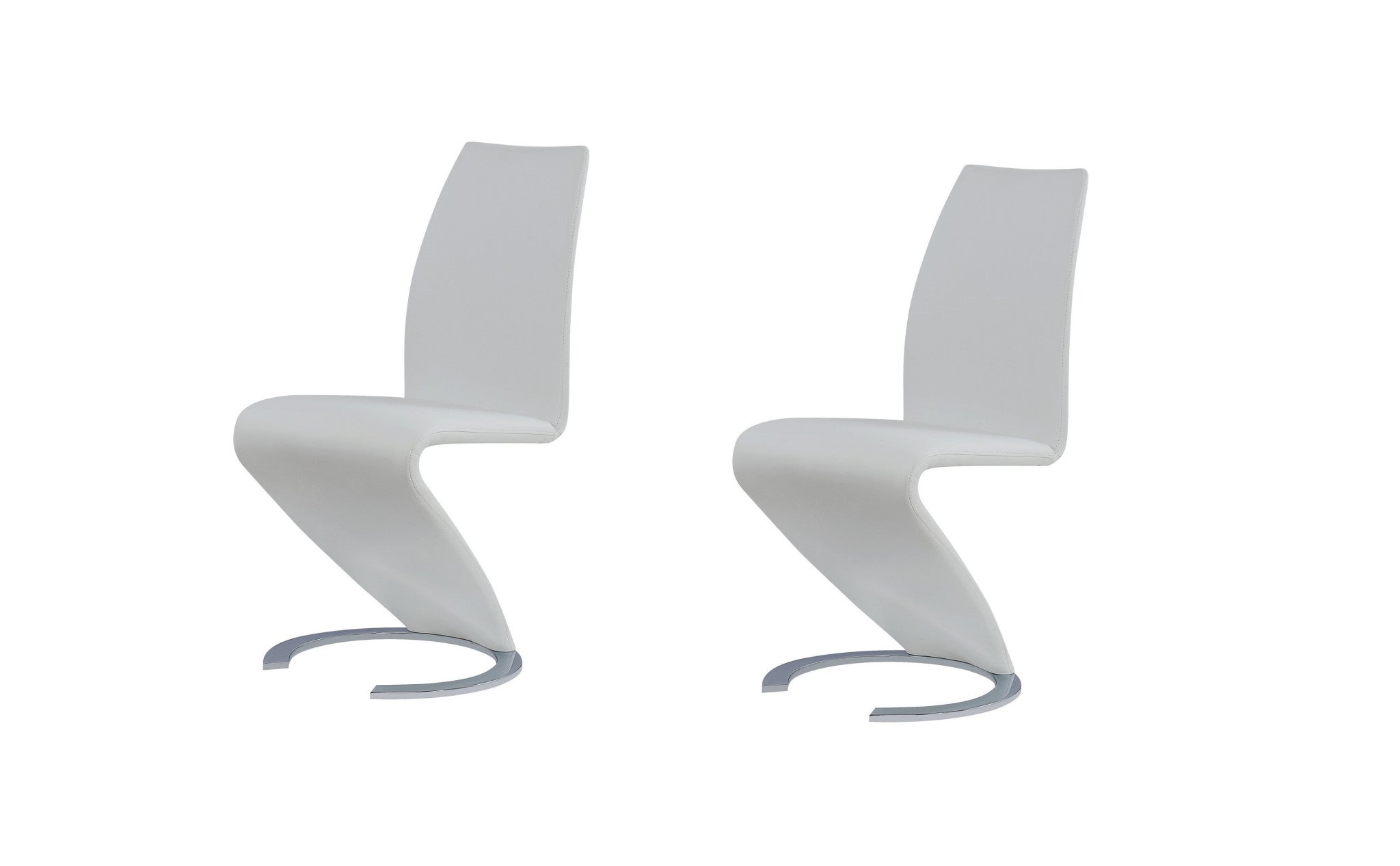 Set of Two White and Silver Upholstered Faux Leather Dining Parsons Chairs
