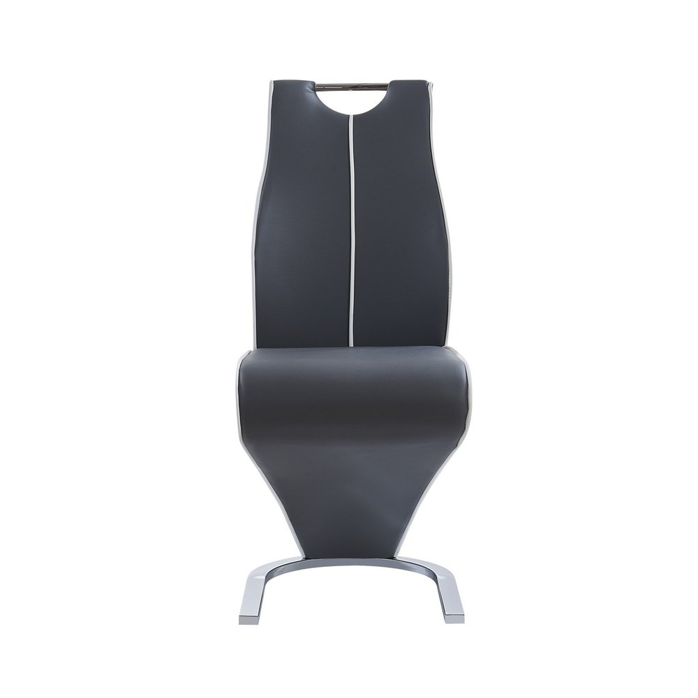 Set of Two Gray White and Silver Upholstered Dining Side Chairs