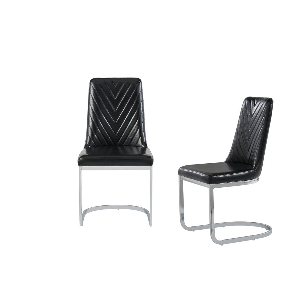 Set of Two Black and Silver Upholstered Dining Side Chairs