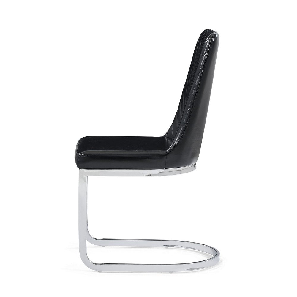 Set of Two Black and Silver Upholstered Dining Side Chairs