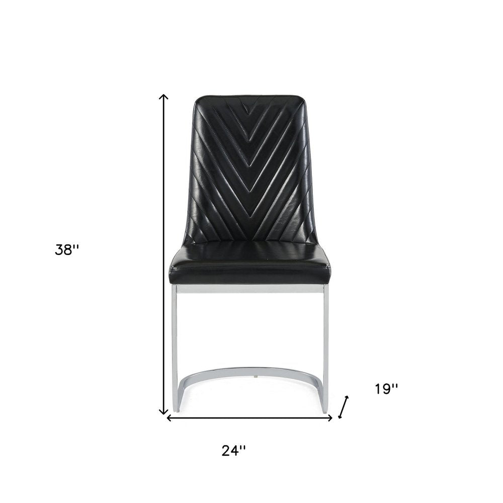 Set of Two Black and Silver Upholstered Dining Side Chairs