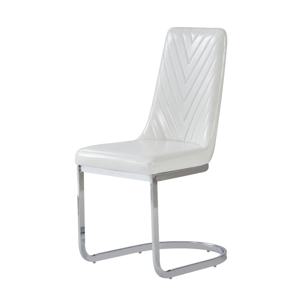 Set of Two White and Silver Upholstered Dining Side Chairs