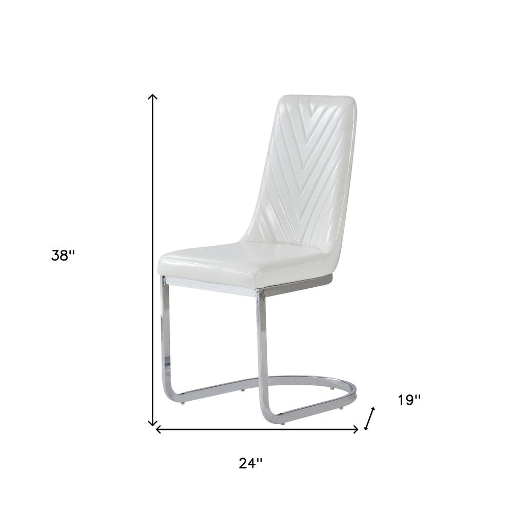 Set of Two White and Silver Upholstered Dining Side Chairs