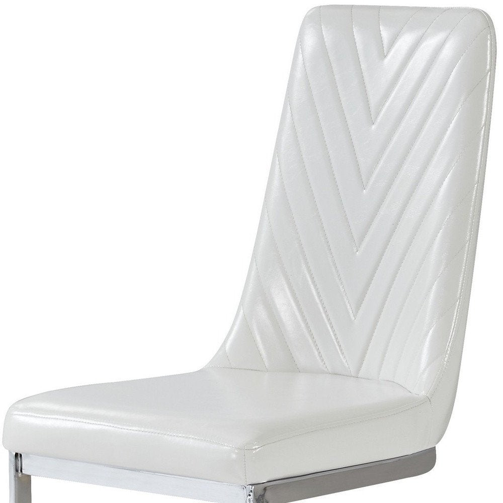 Set of Two White and Silver Upholstered Dining Side Chairs