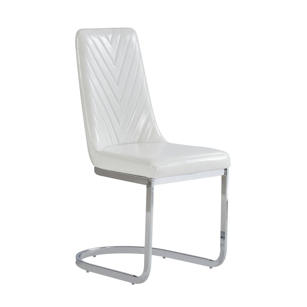 Set of Two White and Silver Upholstered Dining Side Chairs