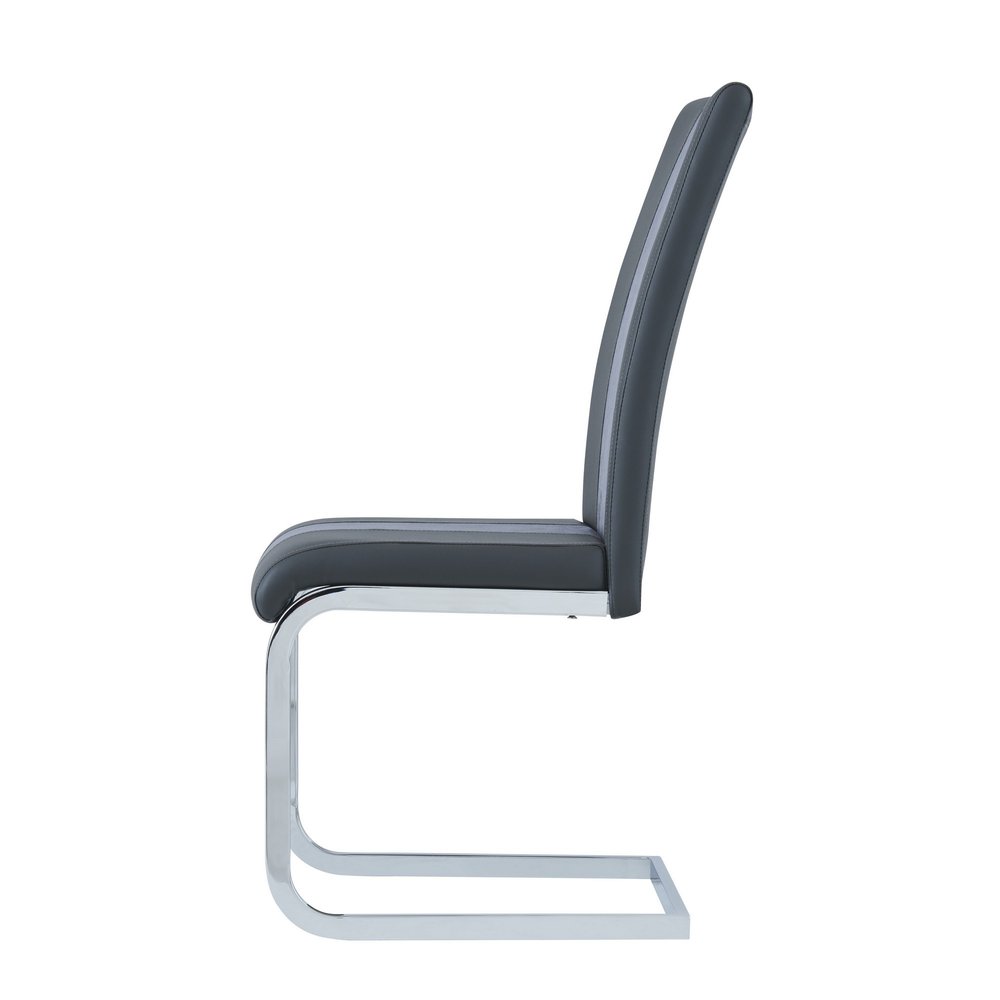 Set of Four Gray and Silver Upholstered Faux Leather Dining Side Chairs