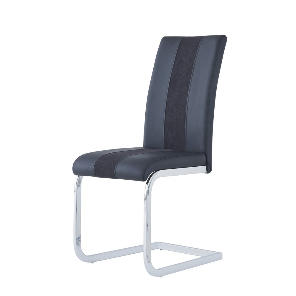 Set of Four Black and Silver Upholstered Faux Leather Dining Side Chairs