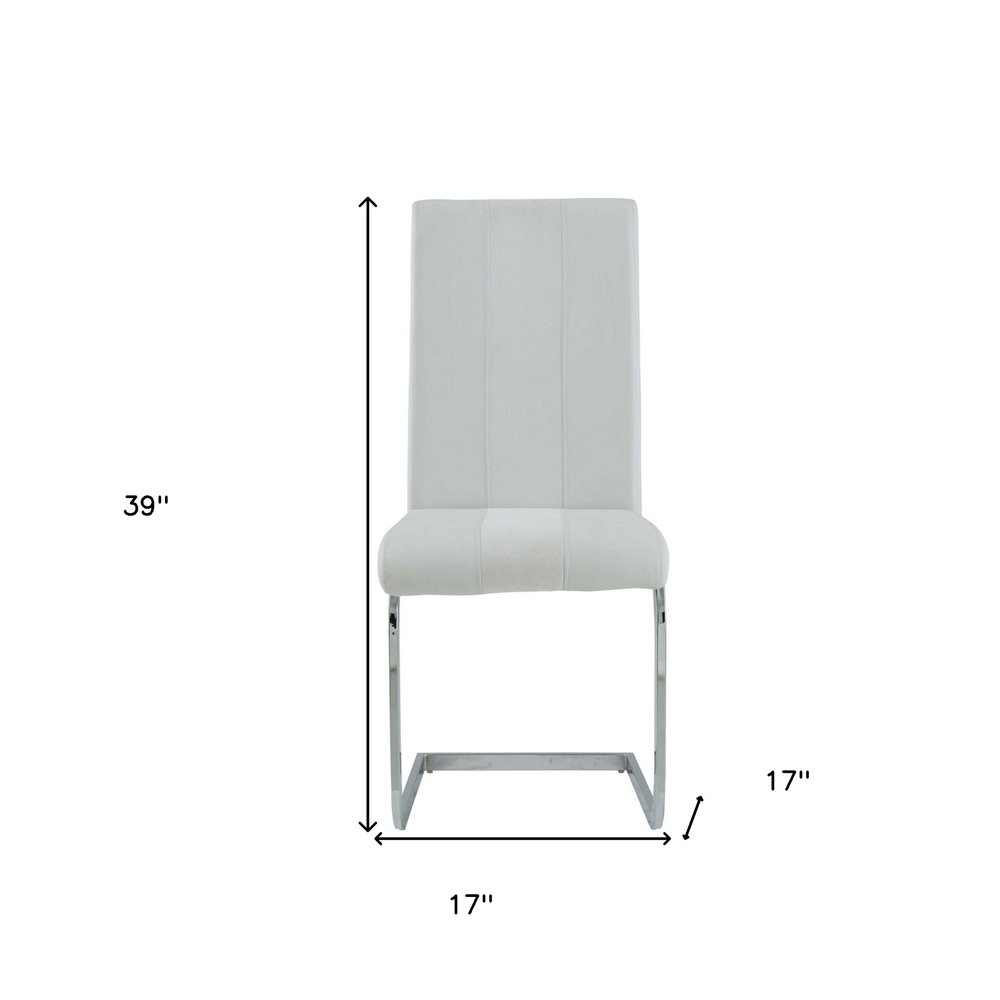 Set of Four White and Silver Upholstered Faux Leather Dining Side Chairs