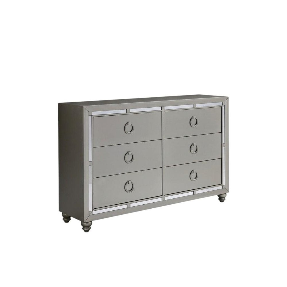 58" Silver Solid Wood Six Drawer Double Dresser