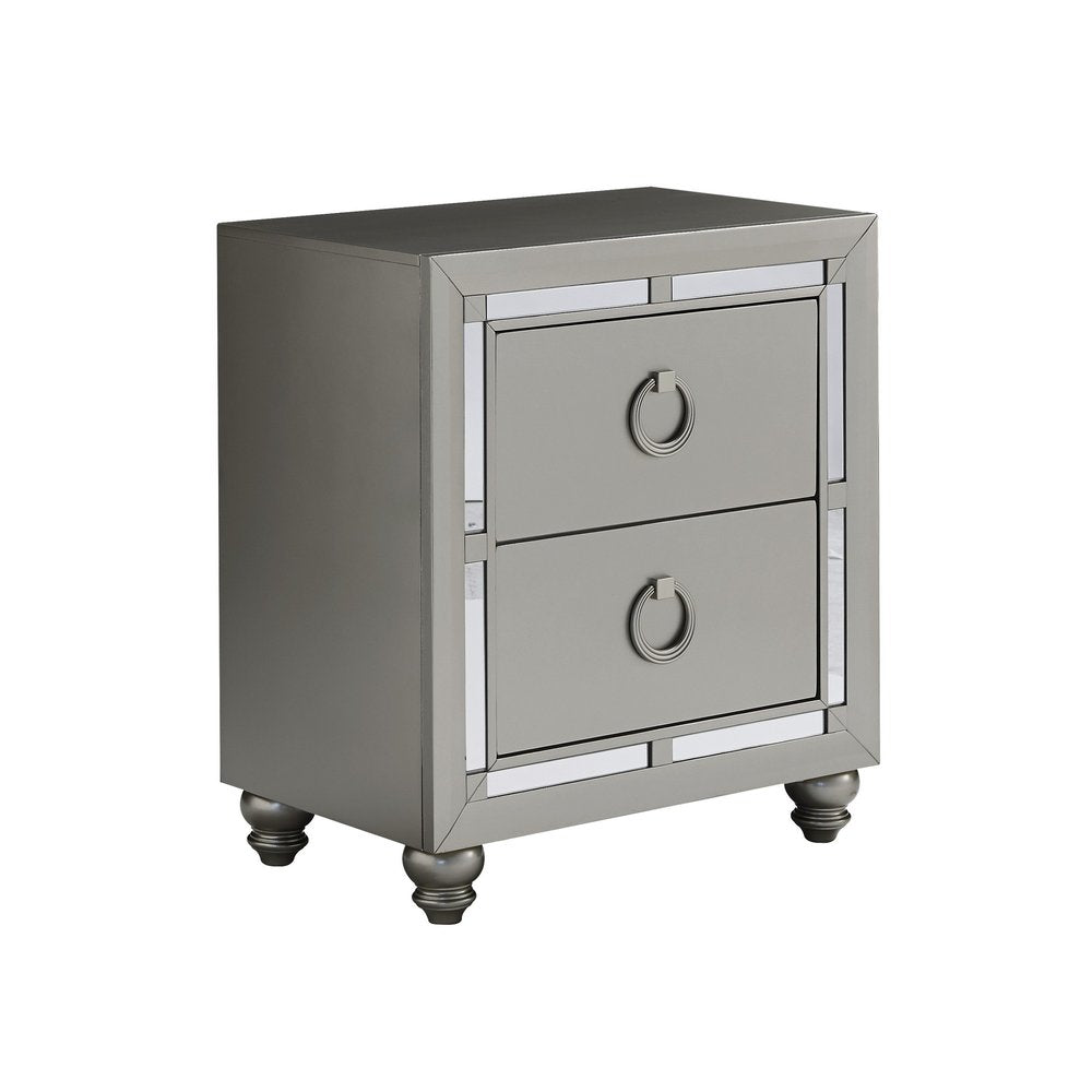 28" Solid and Manufactured Wood And Mirrored Glass Nightstand