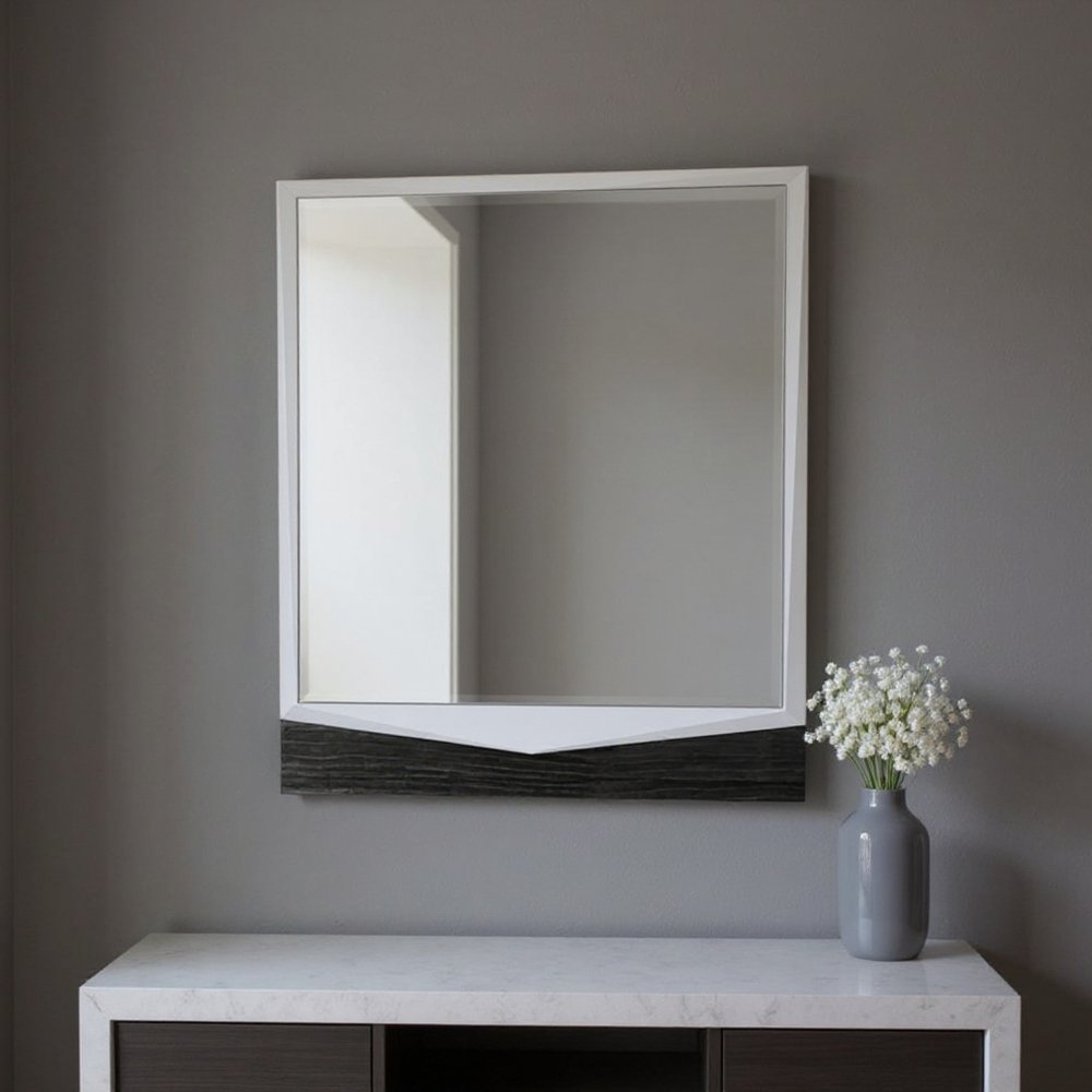 44" Gray And White Glass And Wood Mounted Accent Mirror