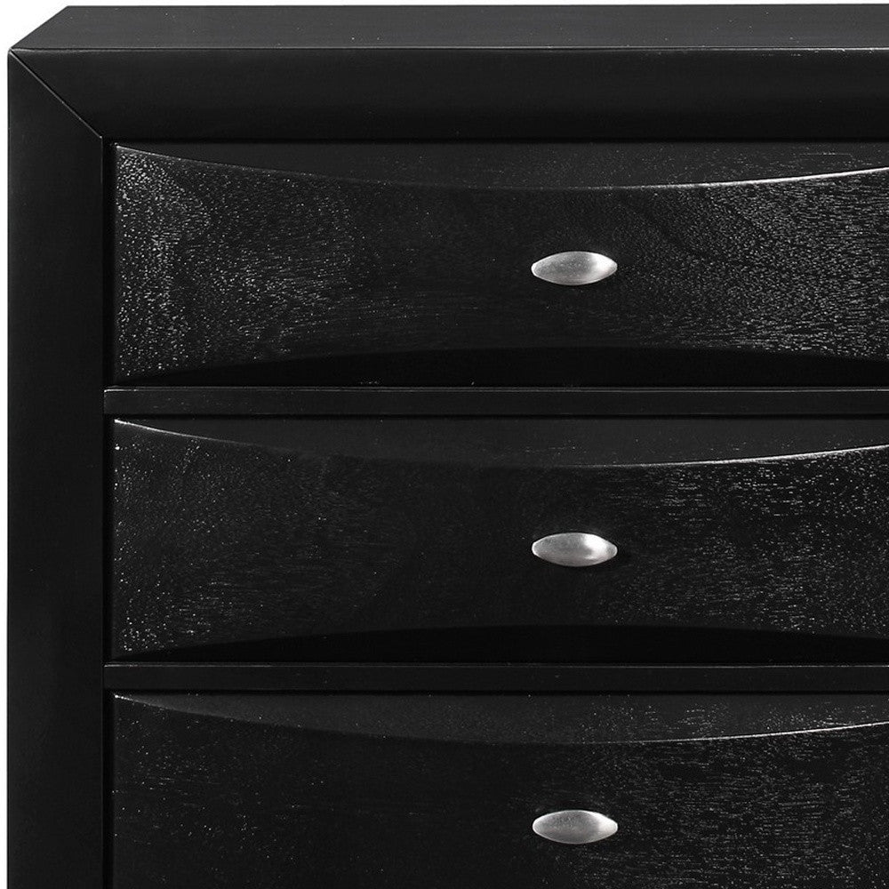 59" Black Solid Wood Mirrored Five Drawer Dresser