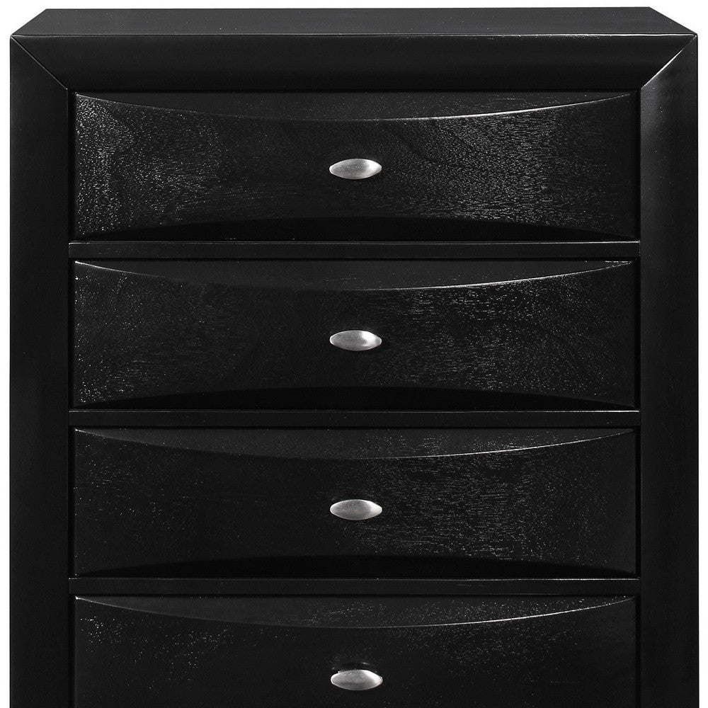 59" Black Solid Wood Mirrored Five Drawer Dresser