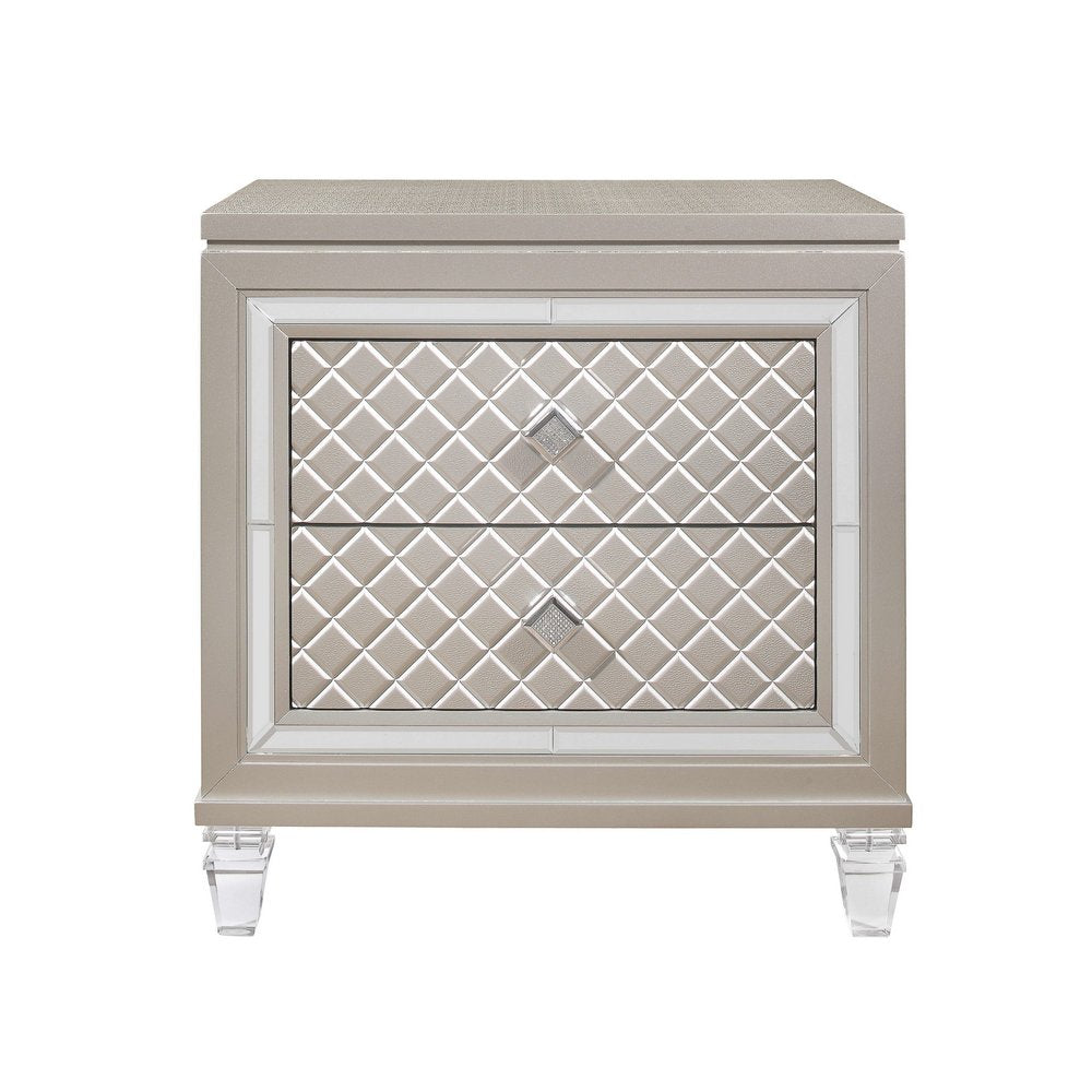 26" Solid and Manufactured Wood And Mirrored Glass Nightstand