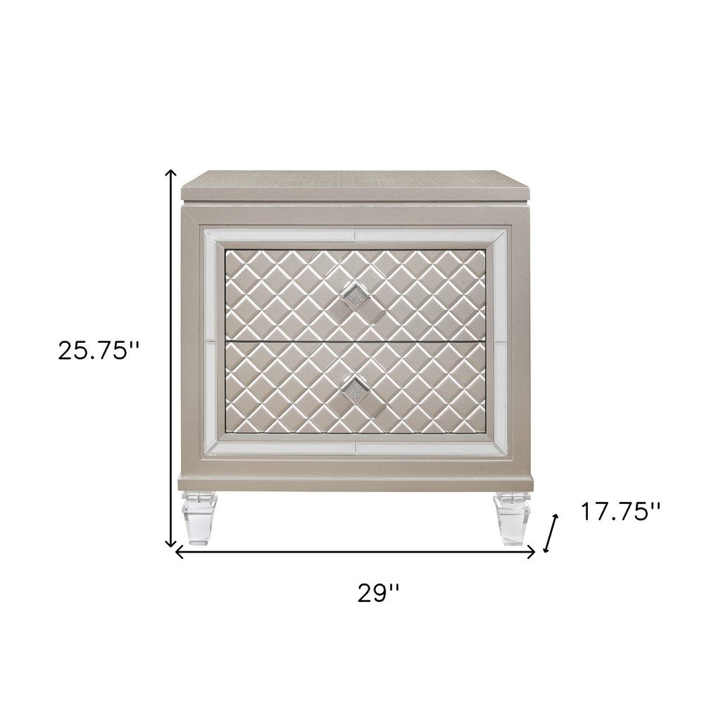 26" Solid and Manufactured Wood And Mirrored Glass Nightstand