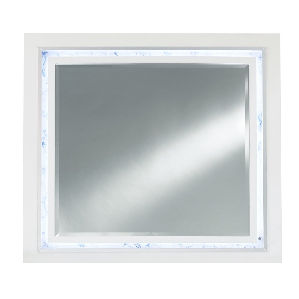 41" White Faux Marble Wood Lighted Mounted Accent Mirror