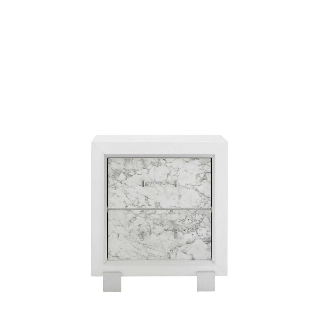 29" White Wood Two Drawer Nightstand