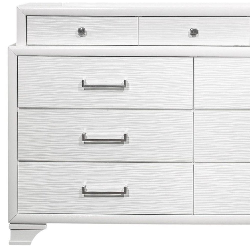 59" White Solid Wood Mirrored Nine Drawer