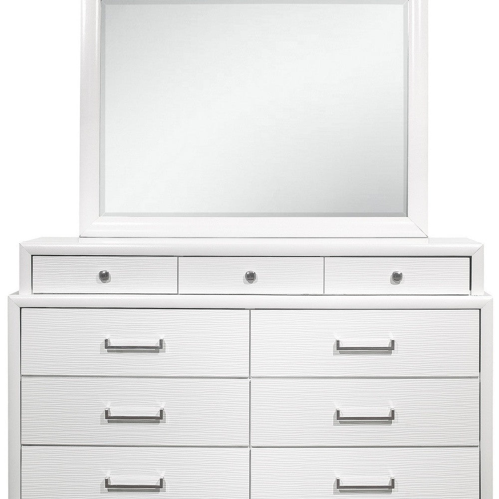 59" White Solid Wood Mirrored Nine Drawer