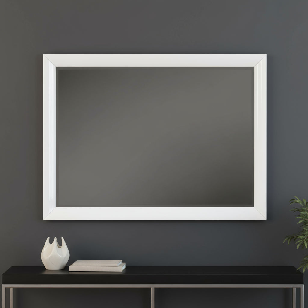 34" White Wood Framed Accent Mirror