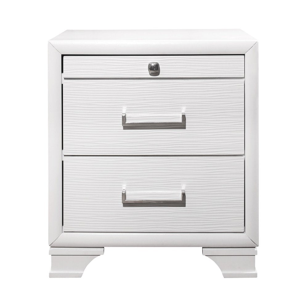 27" White Wood Two Drawer Nightstand