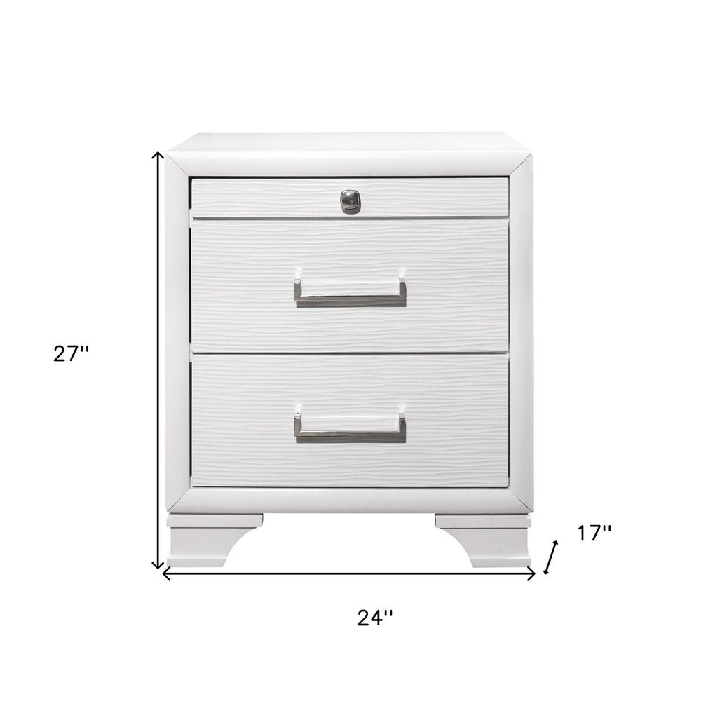 27" White Wood Two Drawer Nightstand