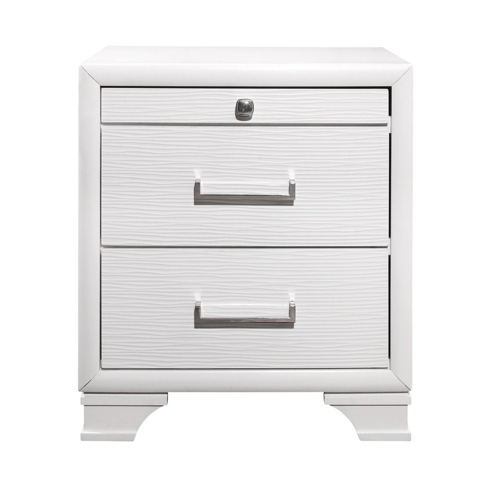 27" White Wood Two Drawer Nightstand