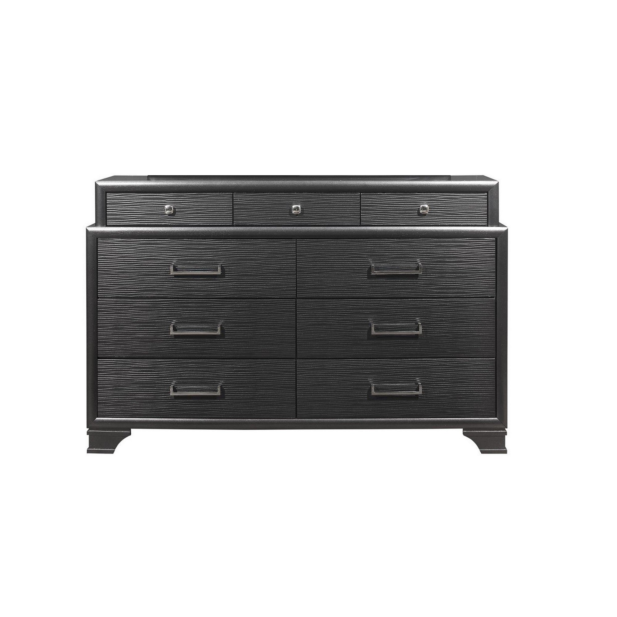 59" Gray Solid Wood Nine Drawer Double Dresser