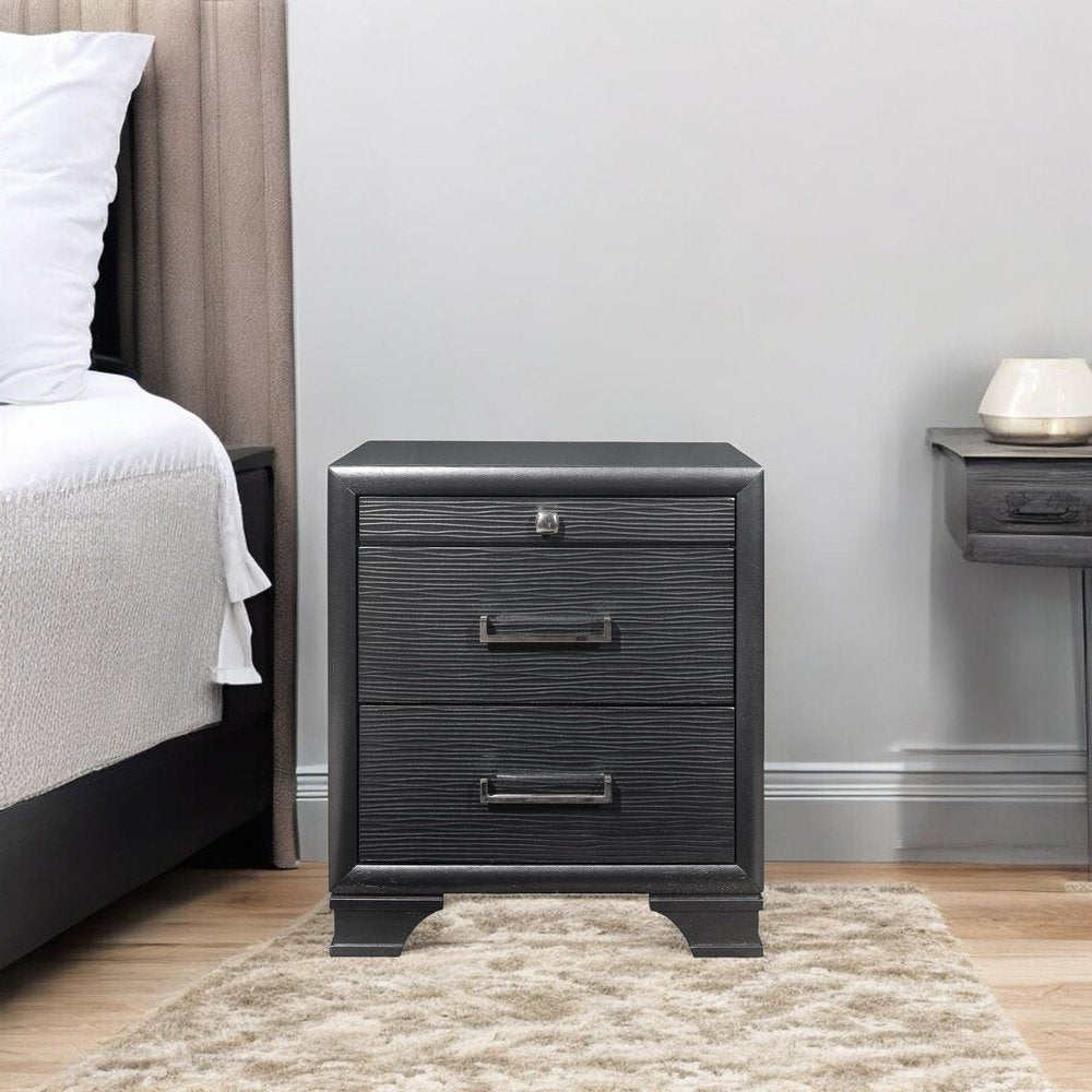 27" Gray Wood Two Drawer Nightstand
