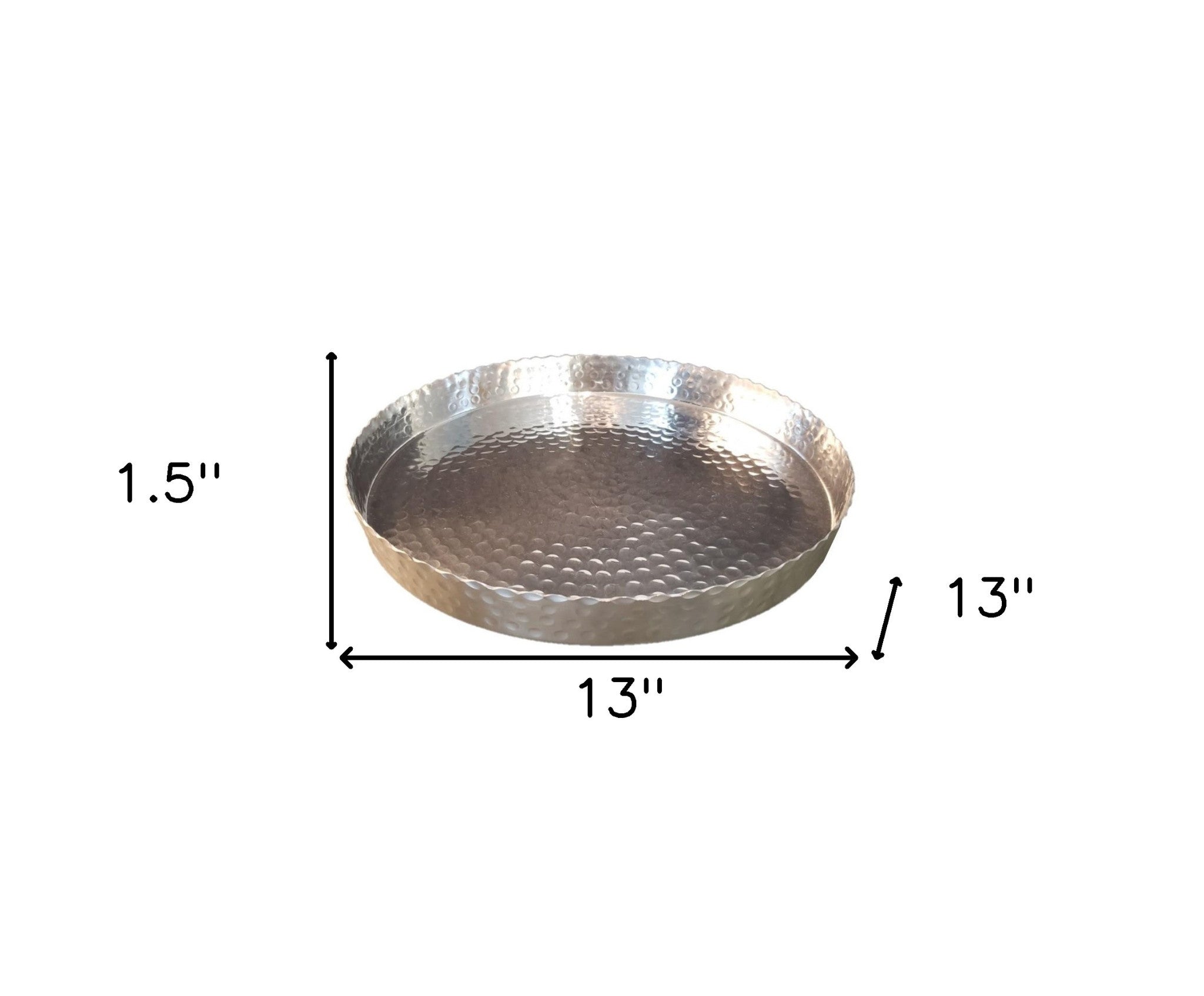 Handcrafted 13" Hammered Stainless Steel Round Tray