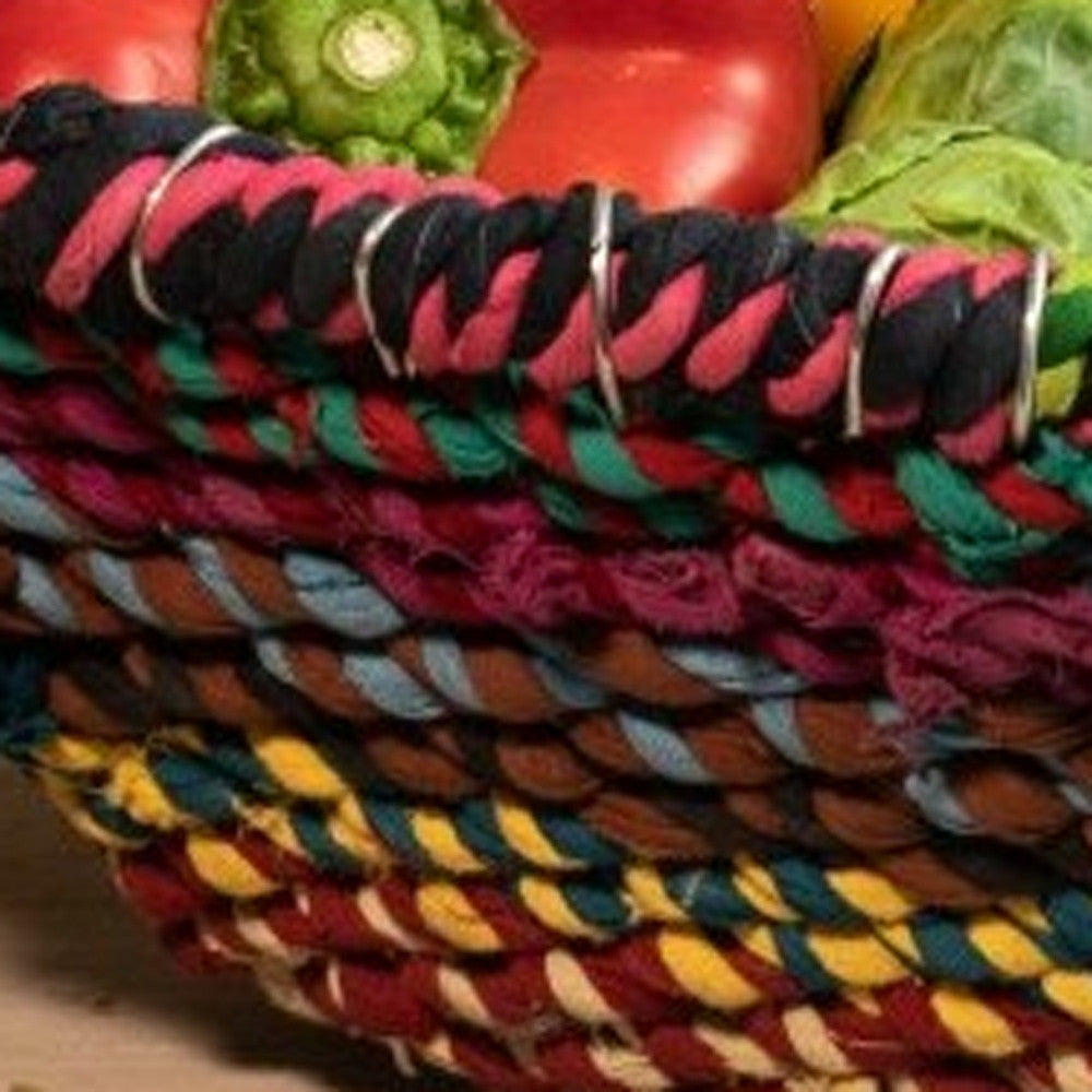 Colorful Braided Jute Centerpiece Basket With Handles