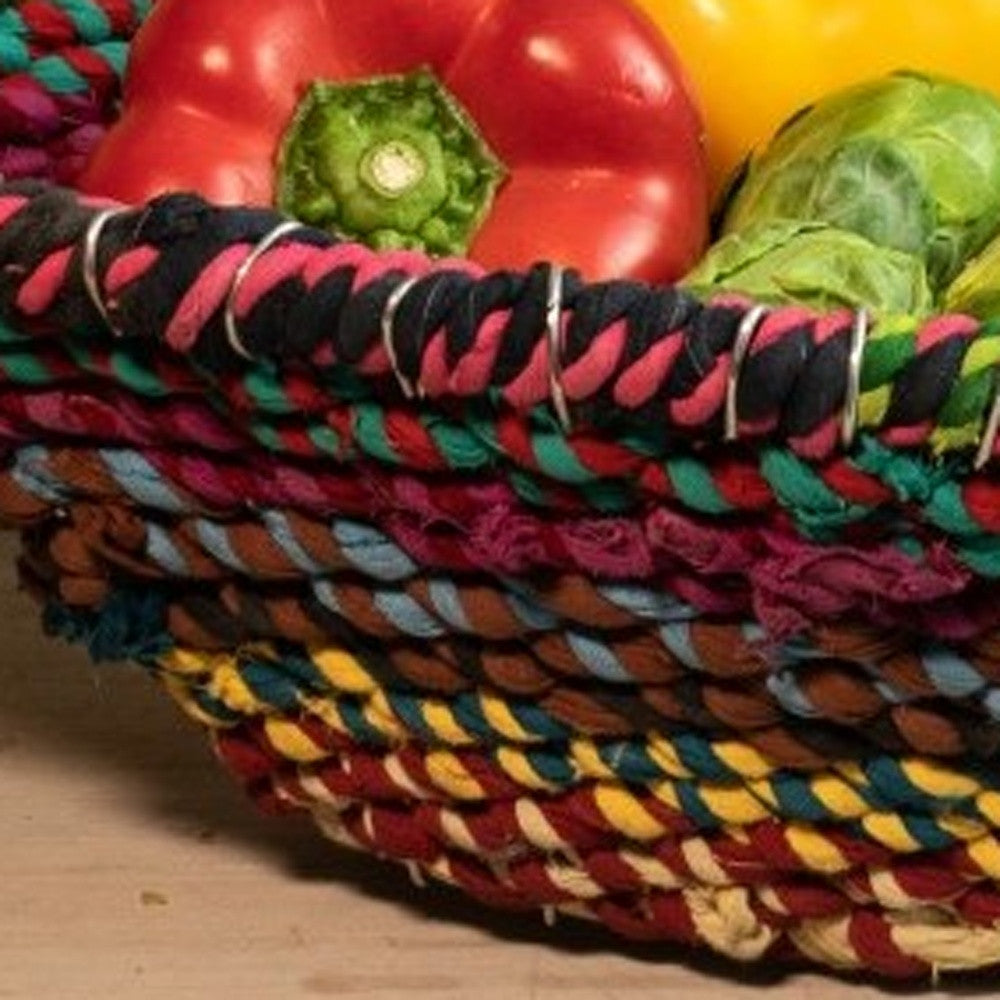 Colorful Braided Jute Centerpiece Basket With Handles