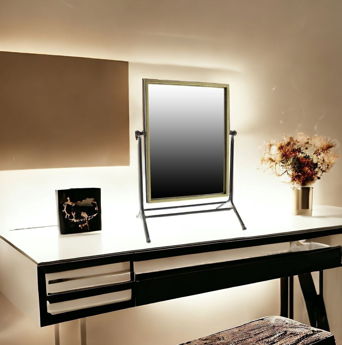 18" Black Framed Makeup Shaving Tabletop Mirror