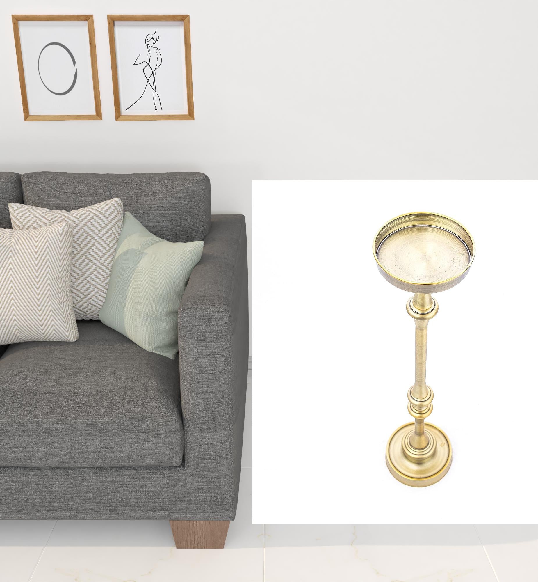 Brushed Gold Finish Drink Size Accent Table
