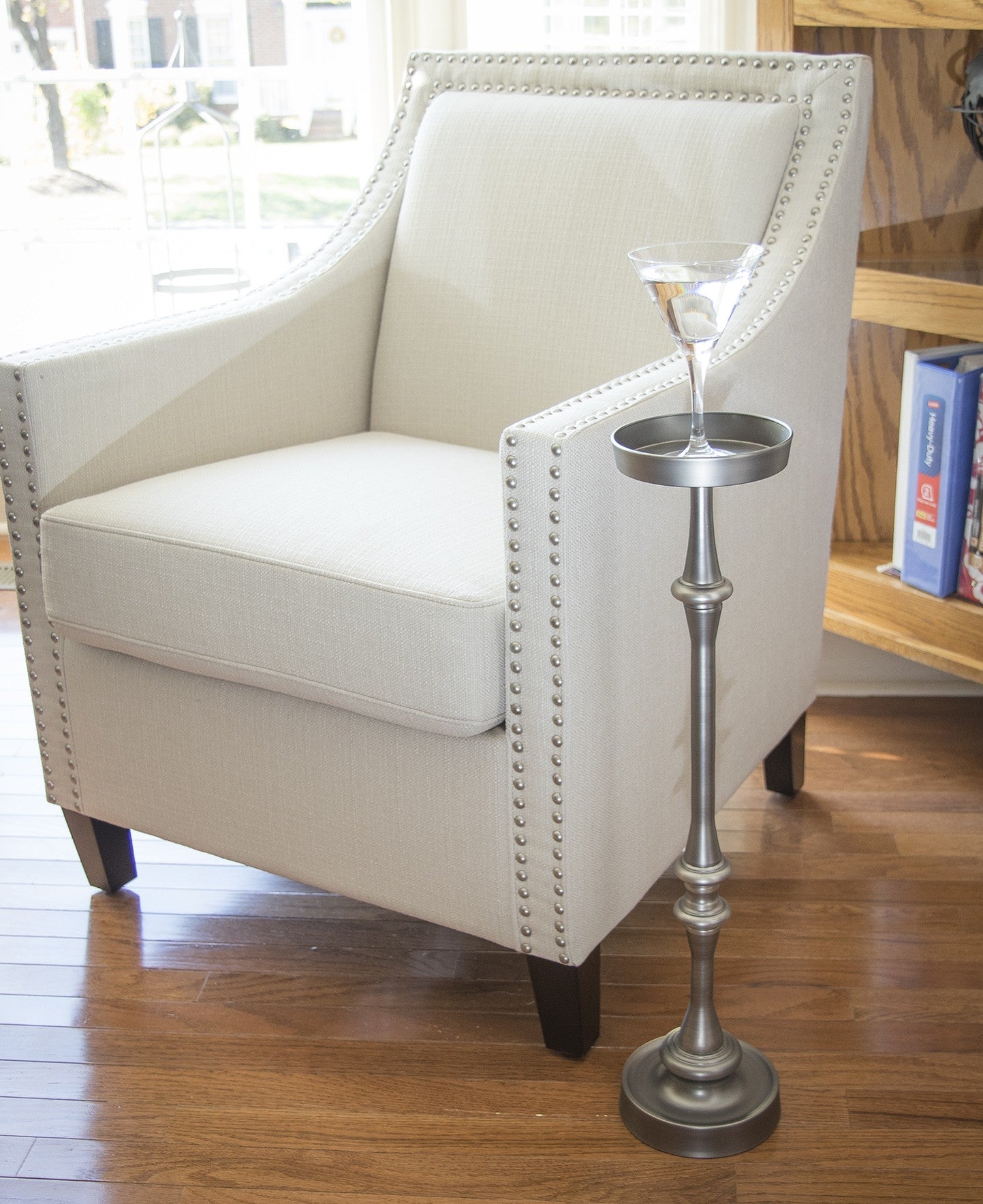 Brushed Silver Finish Drink Size Accent Table