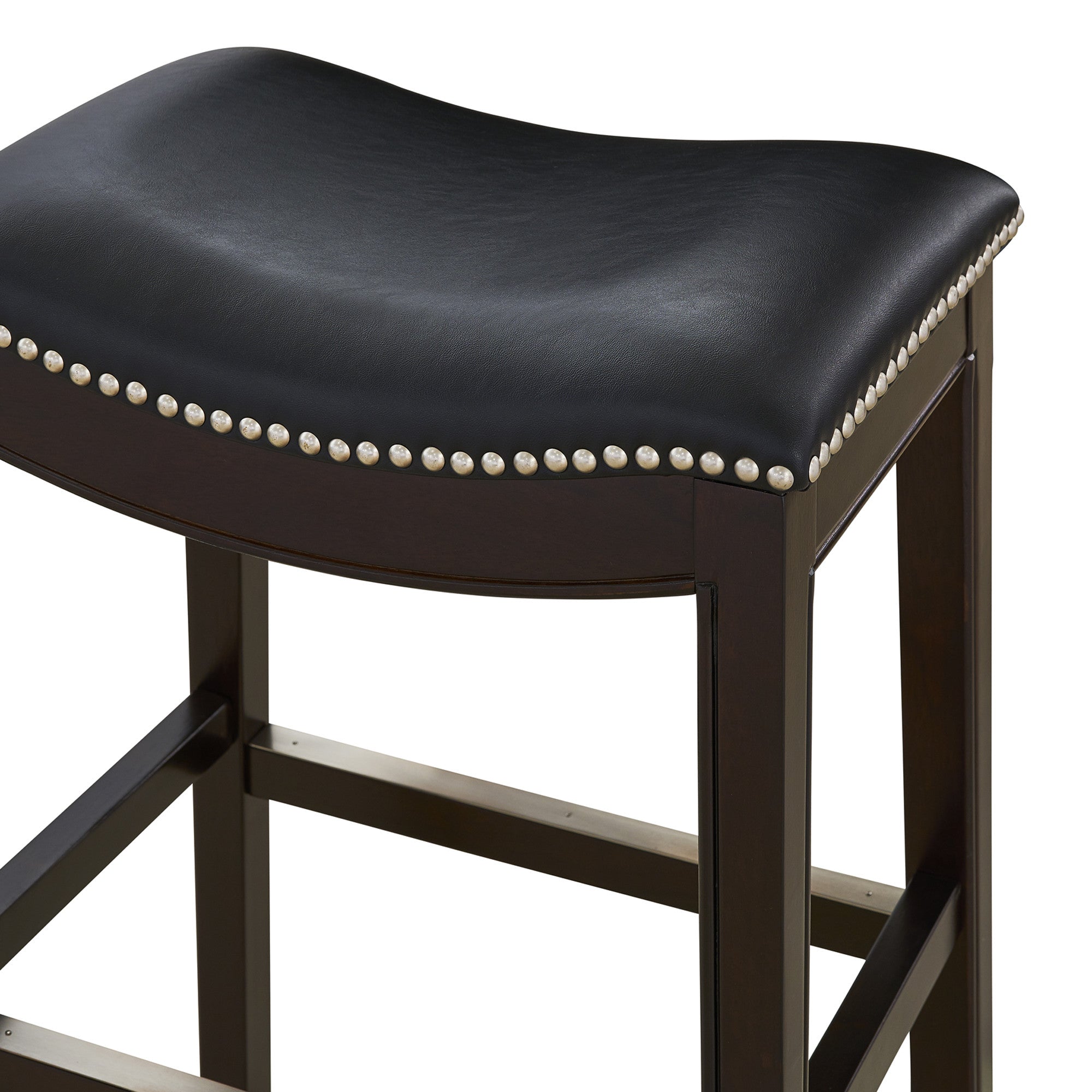 26" Black And Espresso Faux Leather And Solid Wood Backless Counter Height Bar Chair