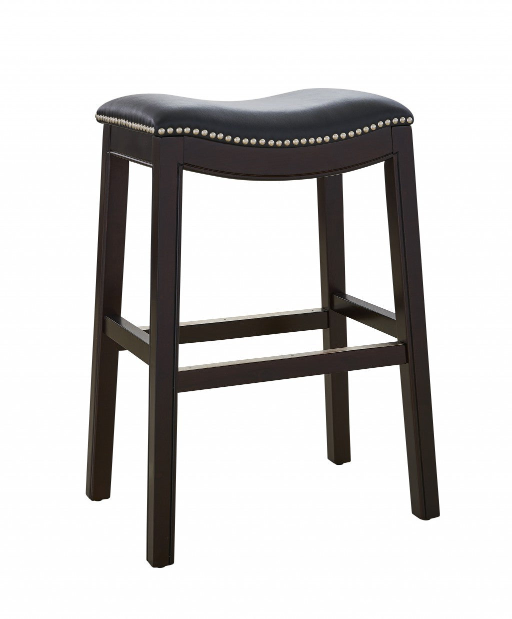 26" Black And Espresso Faux Leather And Solid Wood Backless Counter Height Bar Chair