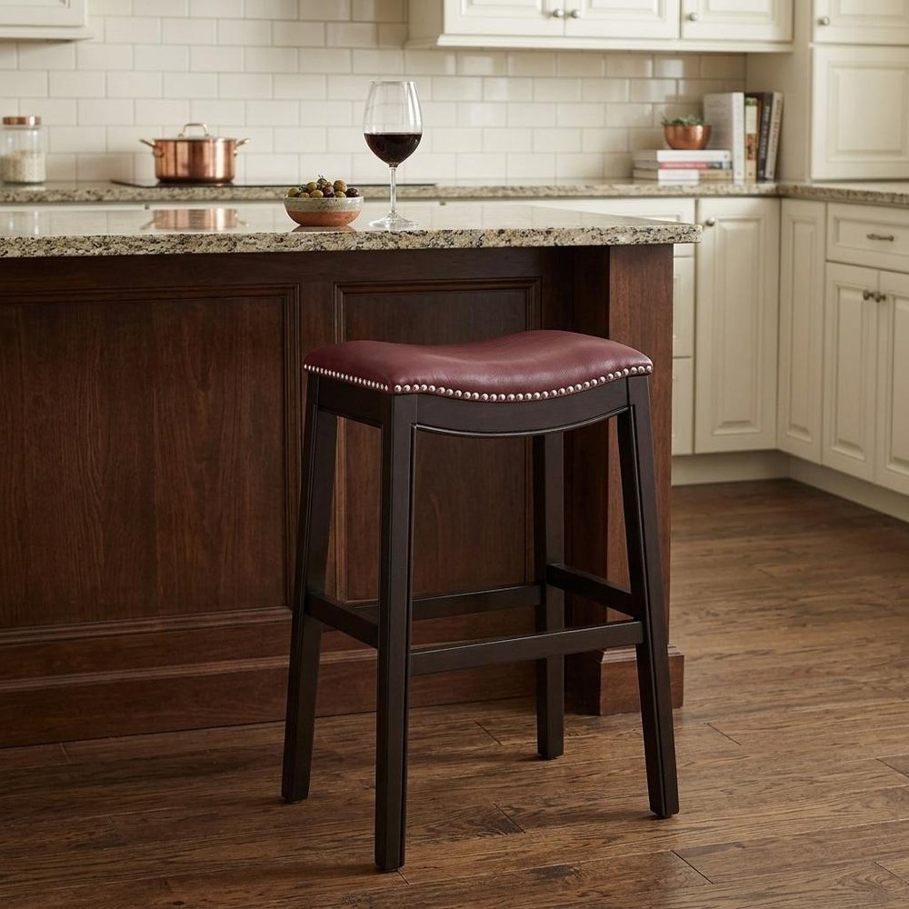 31" Dark Red and Espresso Solid Wood Backless Bar Chair