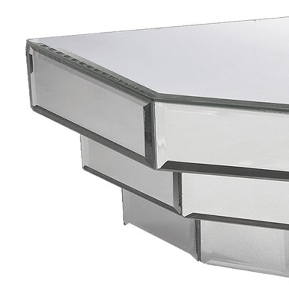 16" Silver Mirrored Glass Hanging Dimensional Floating Shelf