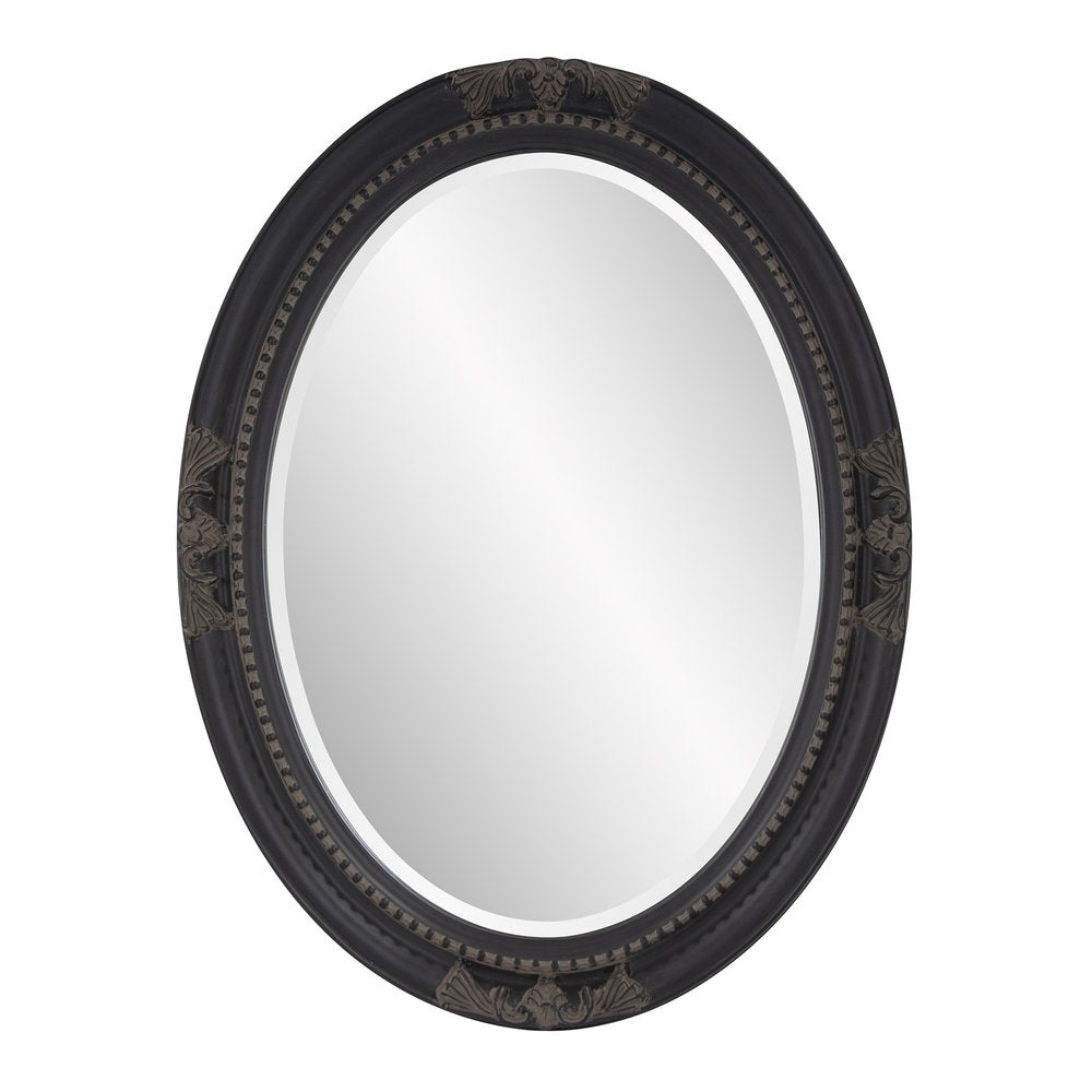 33" Black Ornate Oval Wood Framed Accent Mirror